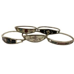 Vintage Set of 5 Sterling Silver Floral Inlay Bracelets | 925 Marked | 70g